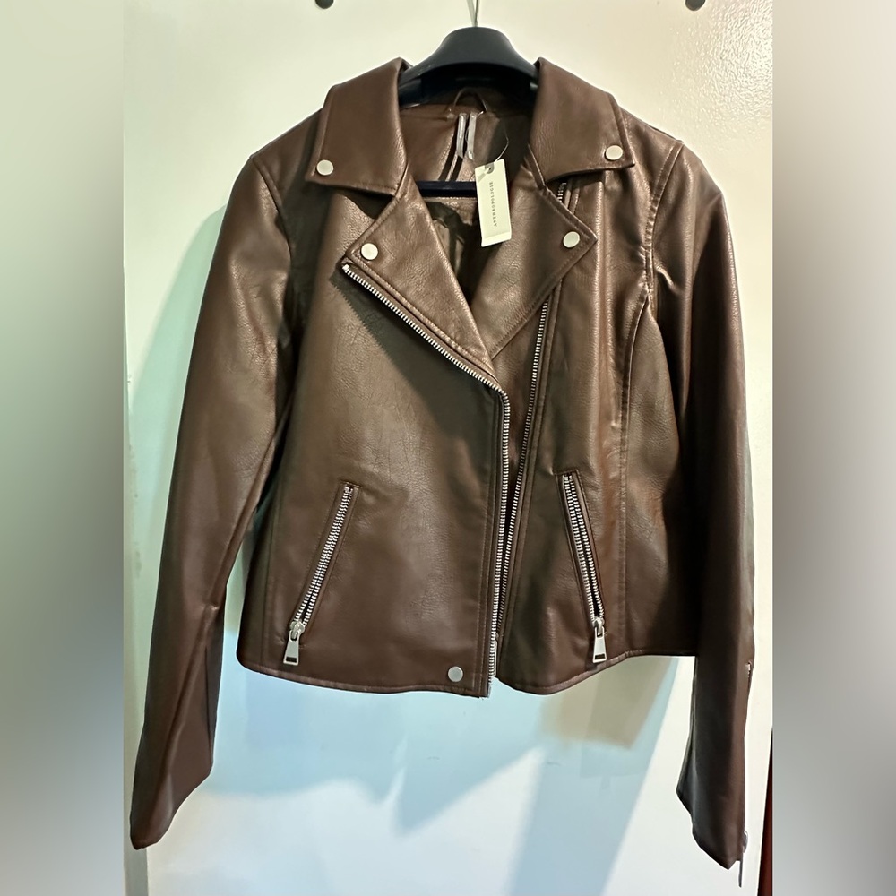 Anthropologie Brown Faux Leather Moto Jacket - Women's